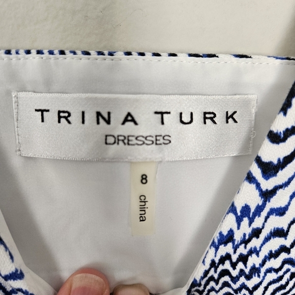 Trina Turk Casey blue print cut out wide strap flare dress size 8 - Picture 7 of 12